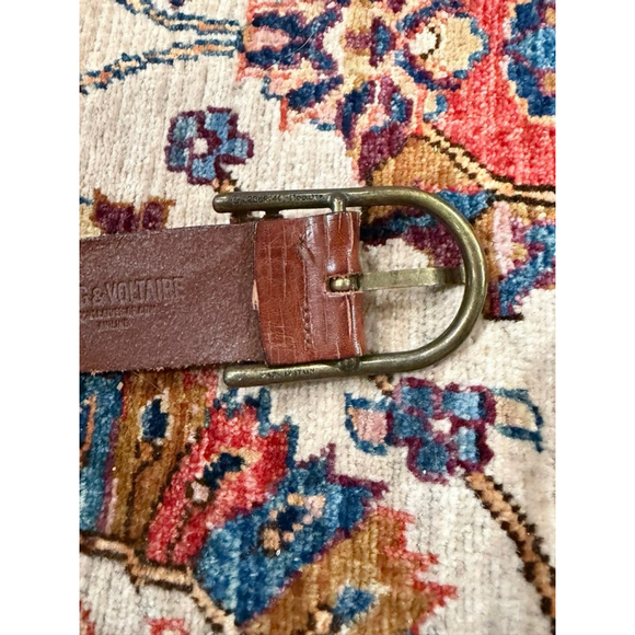 Zadig & Voltaire Brown Leather Belt Distressed Slit-Embossed Skull Buckle Rock main image 5